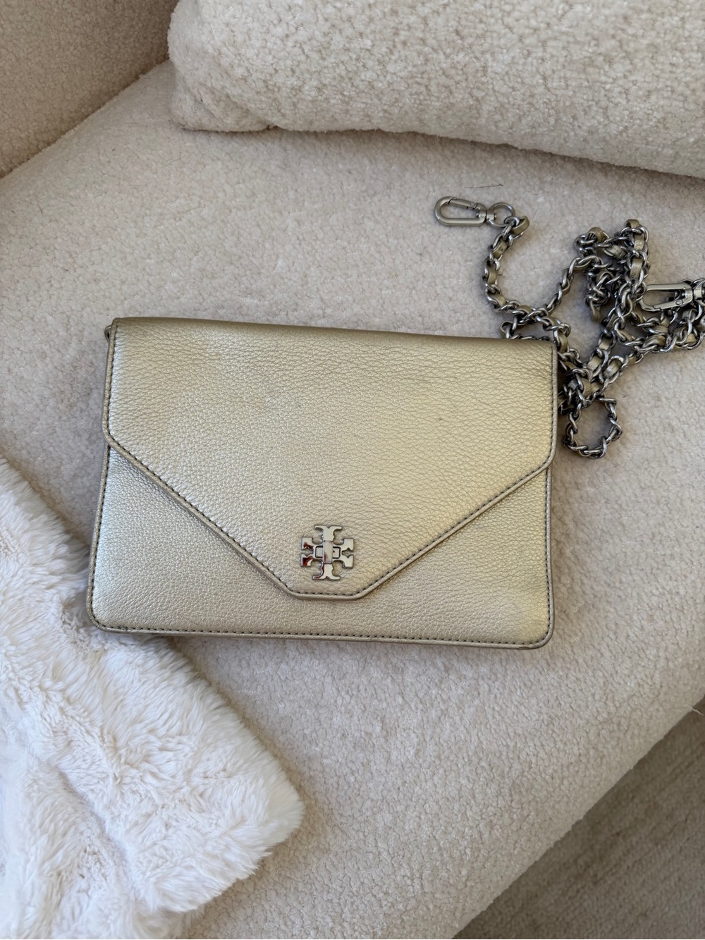 Tory Burch Metallic Gold Envelope Crossbody Bag with Chain